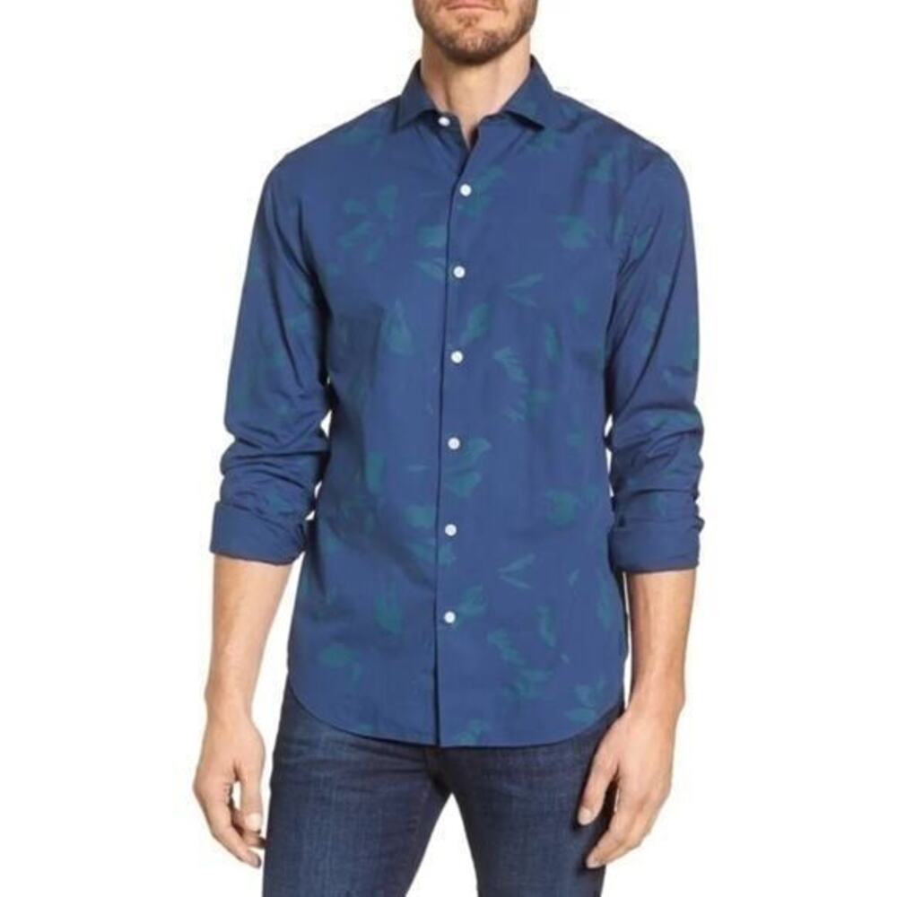 Bonobos Navy Blue Unbutton Down Slim‎ Fit Abstract Print Sport Shirt Size L NWT